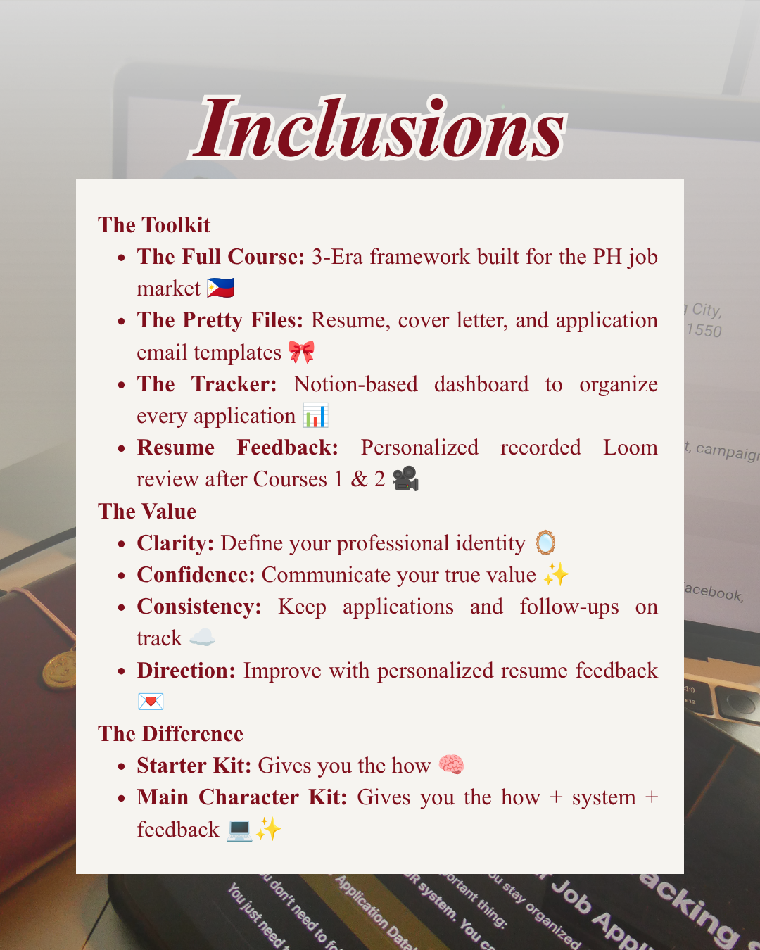 The Main Character Kit: Career Course + Application Tracker + Resume Feedback (PH)